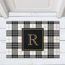 Black and Brown Tartan Plaid Family Monogram Deurmat