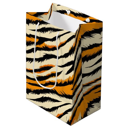 Black and Brown Tiger Stripes Pattern  Medium Cadeauzakje (Voorkant Gekanteld)