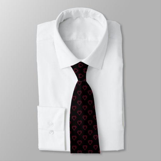 Black-and-Burgundy Cat/Heart Pattern Necktie Stropdas (Gebonden)