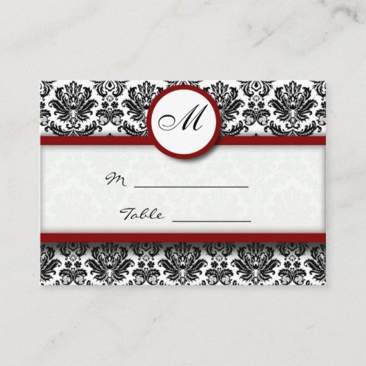 Black and Burgundy Damask Place Card Holder Plaatskaartje (Voorkant)