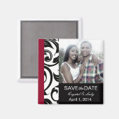 Black and Burgundy Photo Save the Date Magnet (Voorkant / Achterkant)