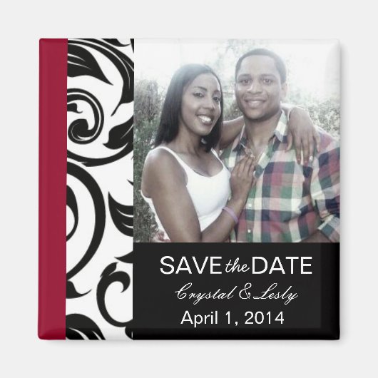 Black and Burgundy Photo Save the Date Magnet (Voorkant)