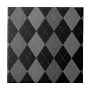 Black and Charcoal Gray Argyle Pattern Tegeltje
