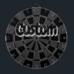 Black And Charcoal Gray Custom Text Dartbord<br><div class="desc">Black And Charcoal Gray Cool Customizable Text Dartboard with 6 Brass Darts!</div>