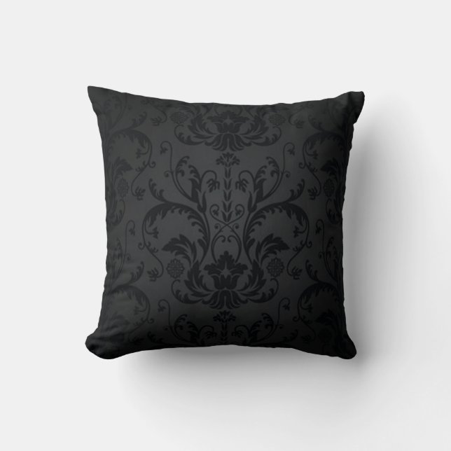 Black and Charcoal Seamless Floral Mojo Pillow Kussen (Voorkant)