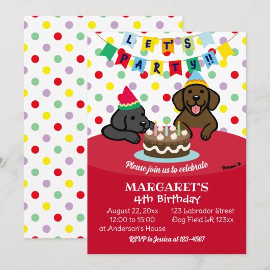 Black and Chocolate Labradors Verjaardagsfeest Kaart (Voorkant / Achterkant)