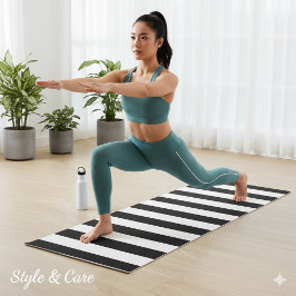 Black and Classic White Horizontal Striped Yogamat