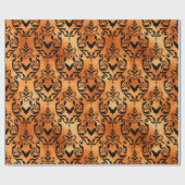 Black and Copper Halloween Bat Damask Folie Patroo Cadeaupapier (Vlak)