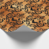 Black and Copper Halloween Bat Damask Folie Patroo Cadeaupapier (Hoek)