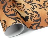 Black and Copper Halloween Bat Damask Folie Patroo Cadeaupapier (Rol Hoek)