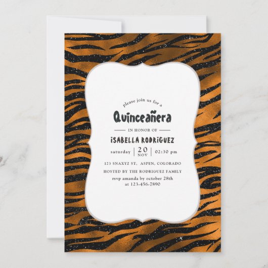 Black and Copper Tiger Stripes Pattern Quinceanera Kaart (Voorkant)