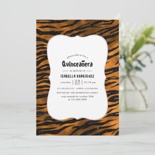 Black and Copper Tiger Stripes Pattern Quinceanera Kaart (Staand voorkant)