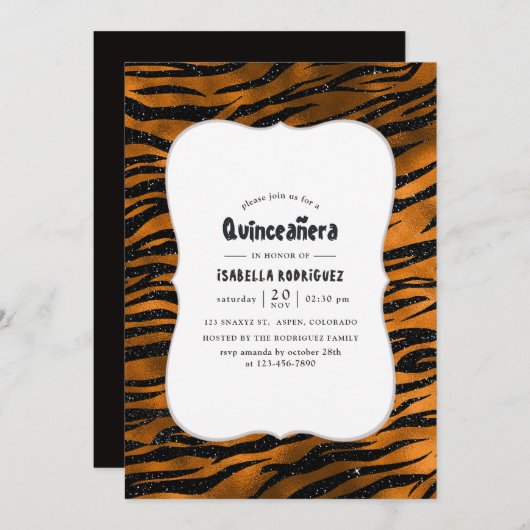 Black and Copper Tiger Stripes Pattern Quinceanera Kaart (Voorkant / Achterkant)