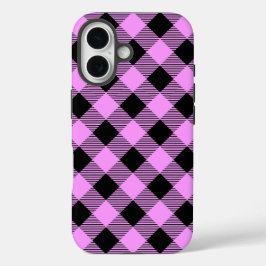 Black and Coral Checked iPhone 16 Hoesje