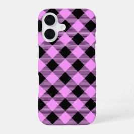 Black and Coral Checked iPhone 16 Hoesje