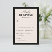 Black and Cream Classic Elegant Wedding RSVP Kaartje (Staand voorkant)