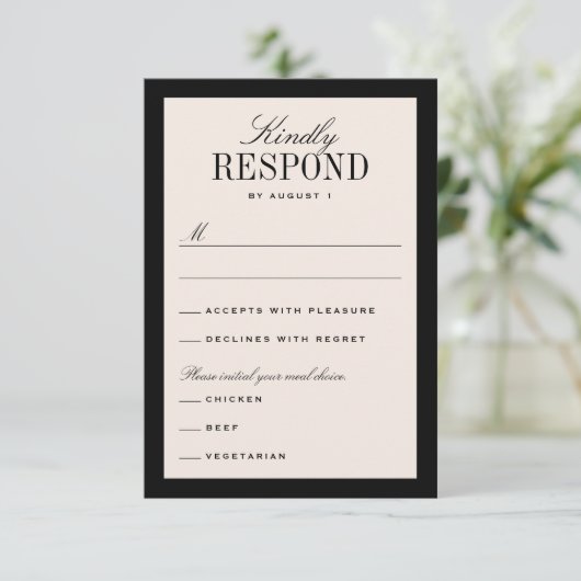 Black and Cream Classic Elegant Wedding RSVP Kaartje (Staand voorkant)