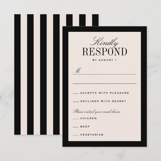 Black and Cream Classic Elegant Wedding RSVP Kaartje (Voorkant / Achterkant)
