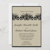 Black and Cream Floral Embossed Wedding Invitation Kaart (Voorkant)