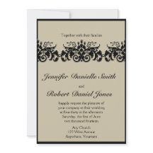 Black and Cream Floral Embossed Wedding Invitation
