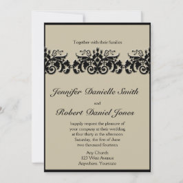 Black and Cream Floral Embossed Wedding Invitation Kaart