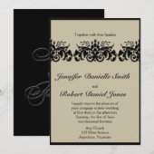 Black and Cream Floral Embossed Wedding Invitation Kaart (Voorkant / Achterkant)