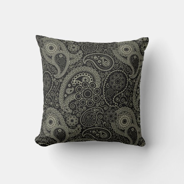 Black and Cream Paisley Kussen (Voorkant)