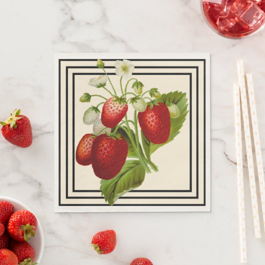 Black and Cream Strawberry Wedding Napkins Servet (Insitu)