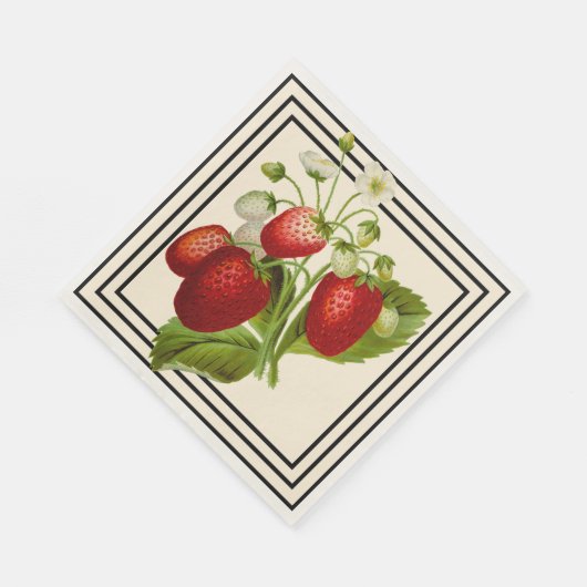 Black and Cream Strawberry Wedding Napkins Servet (Hoek)