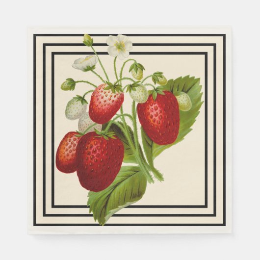 Black and Cream Strawberry Wedding Napkins Servet (Voorkant)
