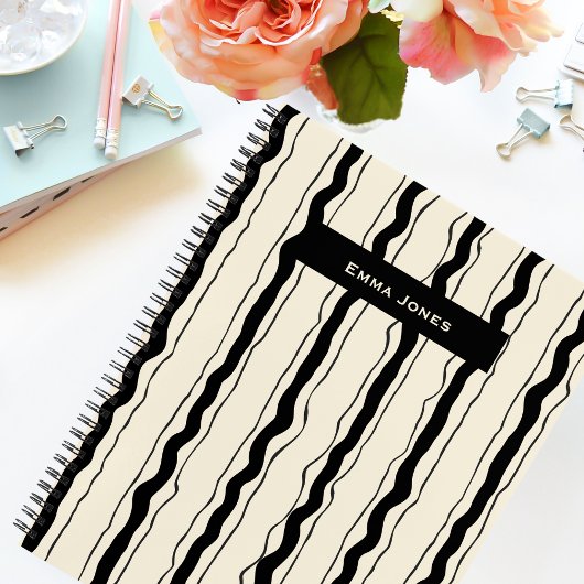 Black and Cream Stripes Fun Simple Elegant Custom Notitieboek