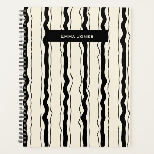 Black and Cream Stripes Fun Simple Elegant Custom Planner (Voorkant)