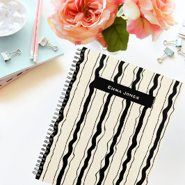Black and Cream Stripes Fun Simple Elegant Custom Planner