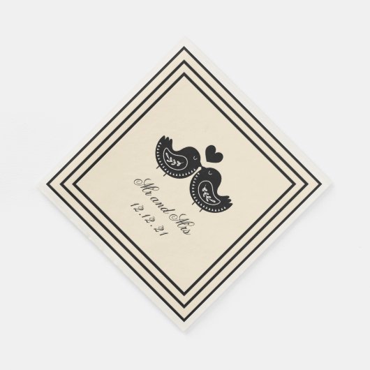 Black and Cream Swedish Love Bird Wedding Napkins Servet (Hoek)
