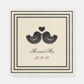 Black and Cream Swedish Love Bird Wedding Napkins Servet (Voorkant)