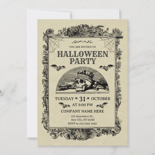 Black and Cream Vintage Office Party Halloween Kaart (Voorkant)