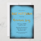 Black and Cyan Blue Smoke Bat Mitzvah Invitations (Voorkant)