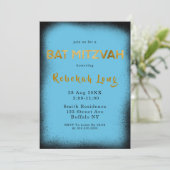 Black and Cyan Blue Smoke Bat Mitzvah Invitations (Staand voorkant)