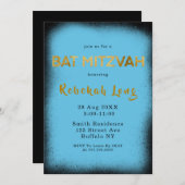 Black and Cyan Blue Smoke Bat Mitzvah Invitations (Voorkant / Achterkant)