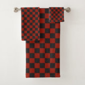 Black and Deep red checkerboard pattern Bad Handdoek (Insitu)