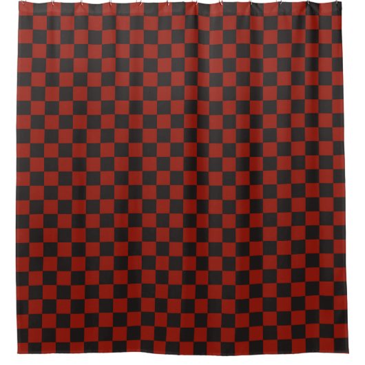 Black and Deep red checkerboard pattern Douchegordijn (Voorkant)