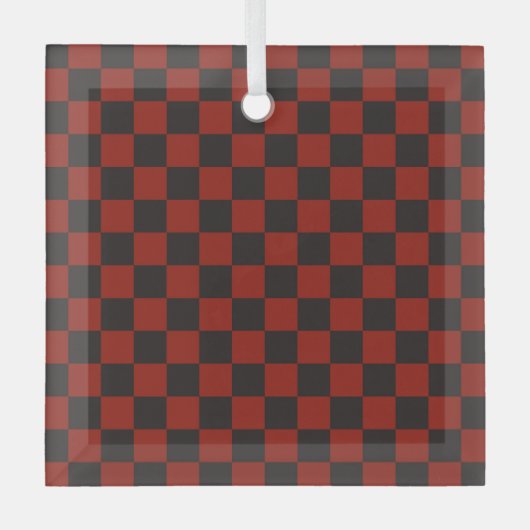 Black and Deep red checkerboard pattern Glas Ornament (Voorkant)