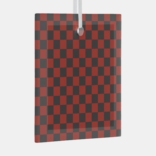 Black and Deep red checkerboard pattern Glas Ornament (Voorkant Rechts)