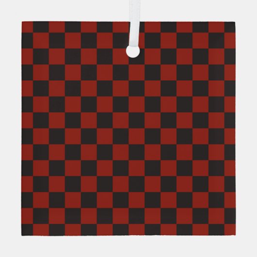 Black and Deep red checkerboard pattern Glas Ornament (Achterkant)