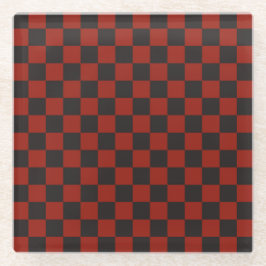 Black and Deep red checkerboard pattern Glazen Onderzetter
