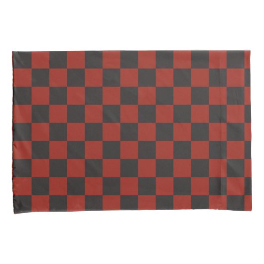 Black and Deep red checkerboard pattern Kussensloop (Voorkant-Rechts)
