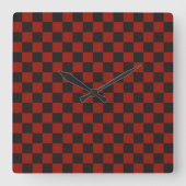 Black and Deep red checkerboard pattern Vierkante Klok (Voorkant)