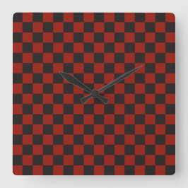Black and Deep red checkerboard pattern Vierkante Klok