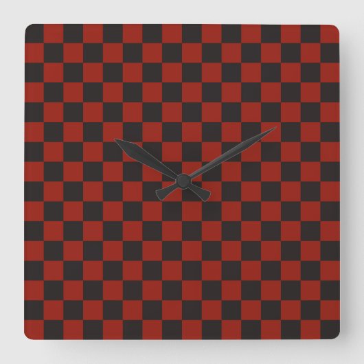 Black and Deep red checkerboard pattern Vierkante Klok (Voorkant)