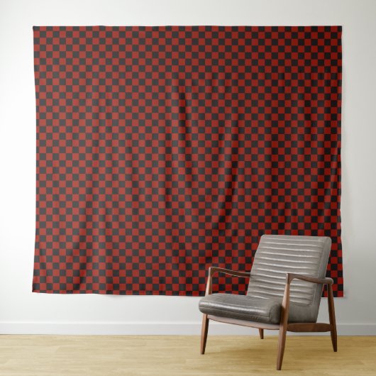 Black and Deep red checkerboard pattern Wandkleed (In Situ (horizontaal))